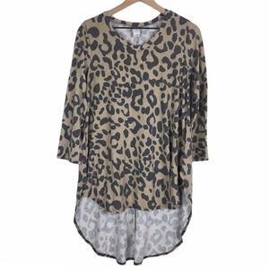 BOUTIQUE Tunic Top Animal Print Hi Lo Hem 3/4 Sleeves Cheetah Leopard Size Large